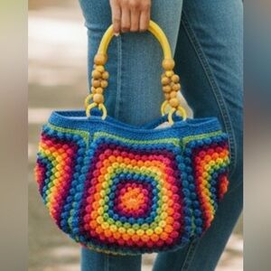 Handmade crochet hand bag. Gorgeous colors 🌈 lining with two pockets